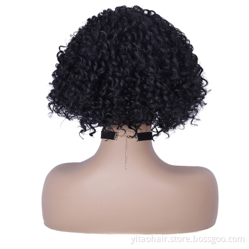 Wholesale price High quality  Natural black color Short Curly synthetic headband Bob wigs for black women